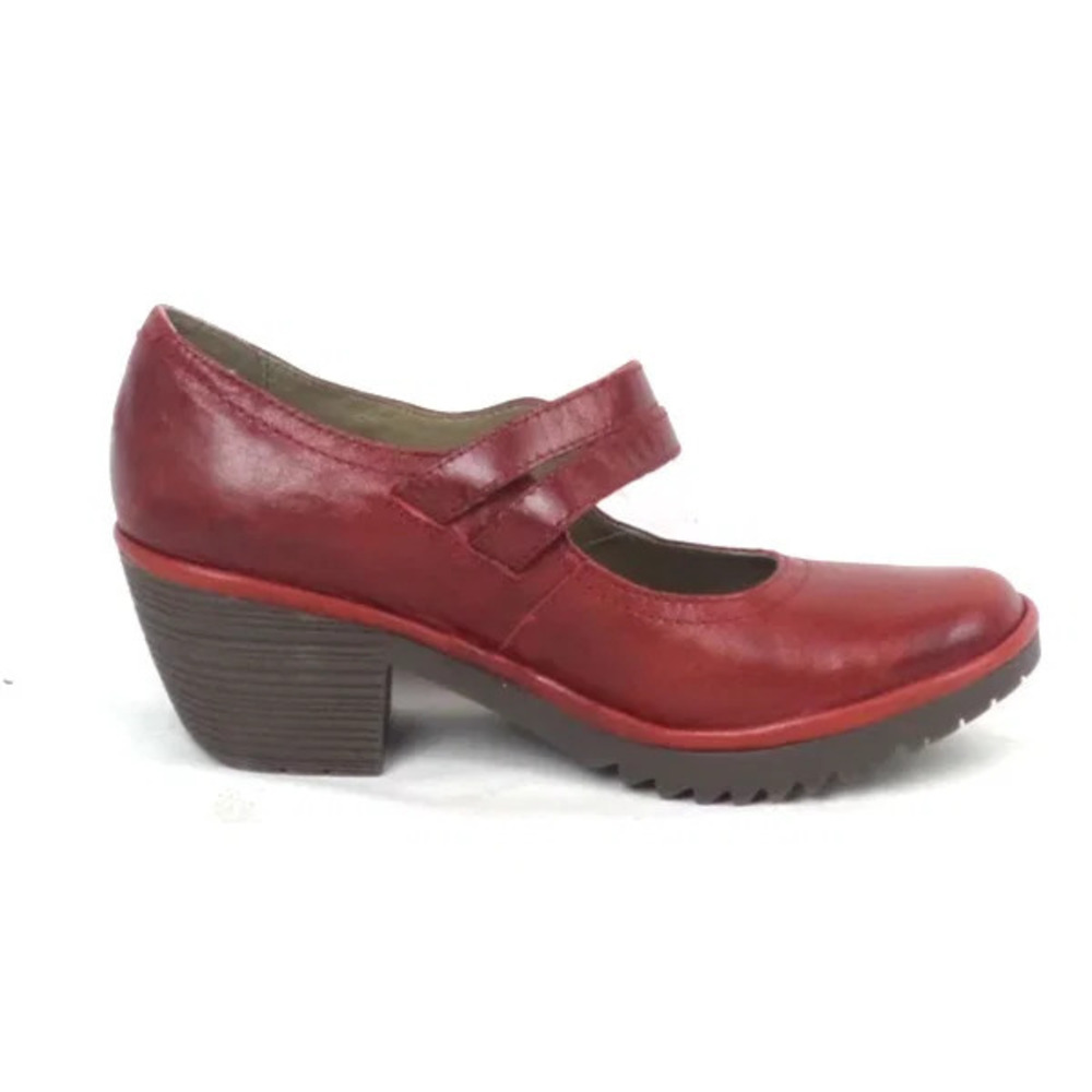 FLY London Leather Mary Jane Heels Woka Red - Wide - Picture 2 of 5